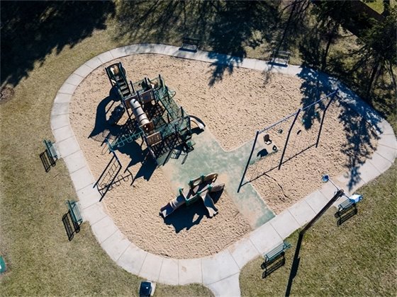 An aerial view of Shores Park Playground.