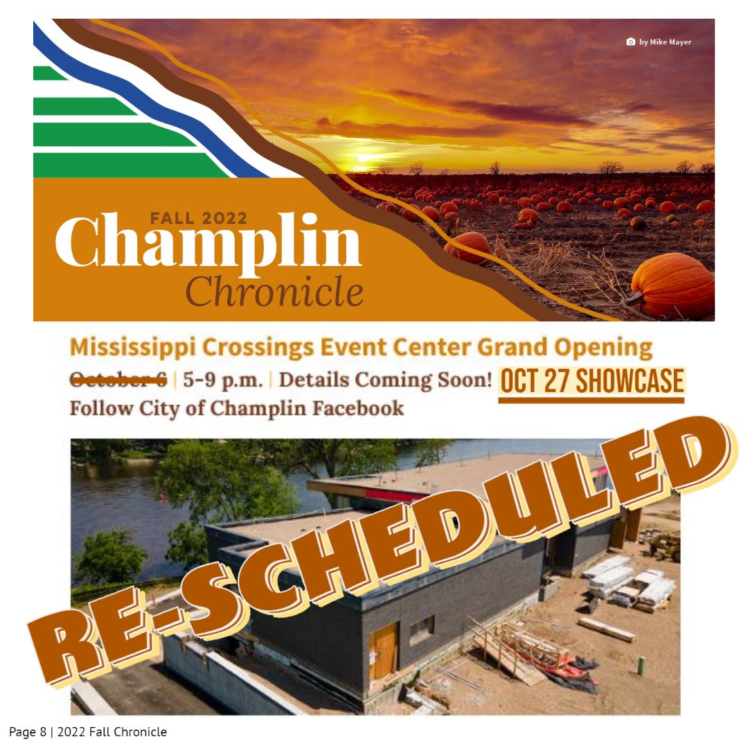 A view of the Fall Chronicle page 8 event reschedule from Oct 6 to Oct 27.