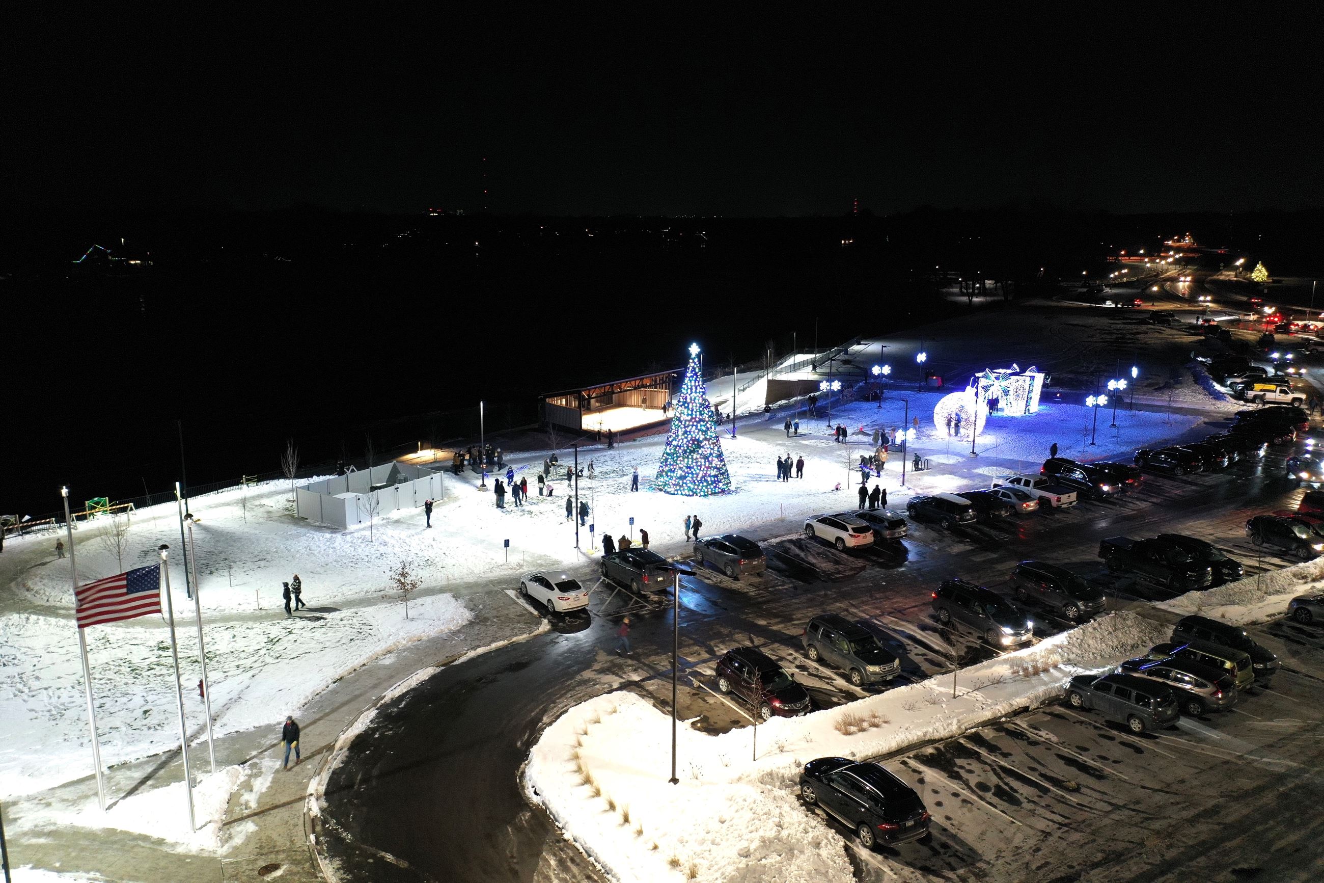 MC Holiday décor with a flag view.