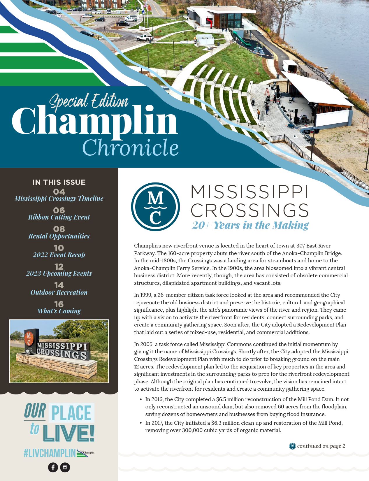 A view of the special edition of the Champlin Chronicle featuring Mississippi Crossings.