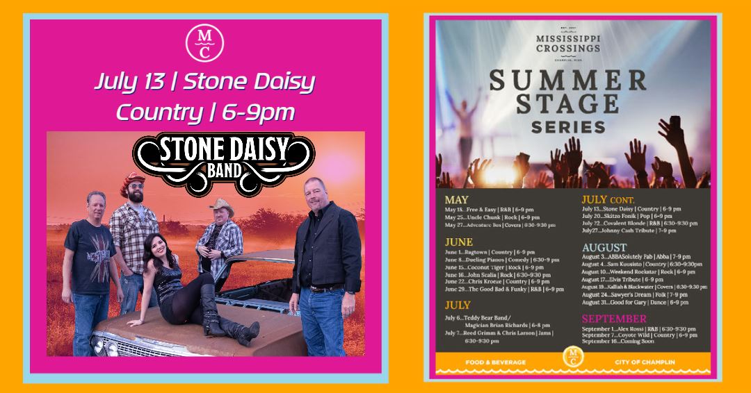 Stone Daisy will perform at the MC Summer Series on July 13th from 6-9pm.