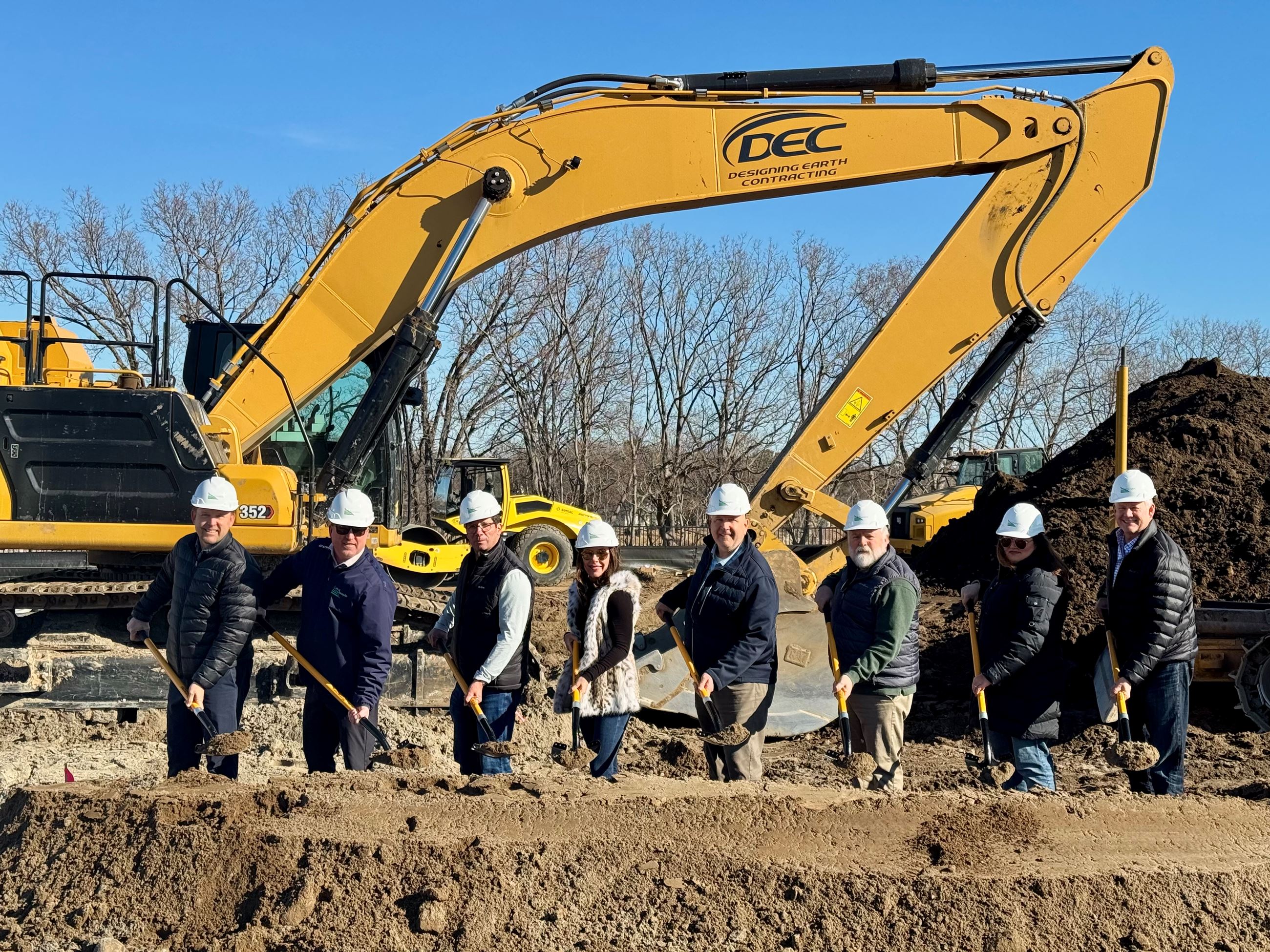 Char Blue Riverside groundbreaking photo of the Mayor, Council and Staff with shovels and hard hats.